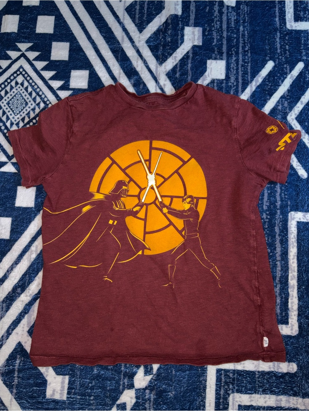 GAP Maroon Kids Tee with Yellow Star Wars Duel Graphic